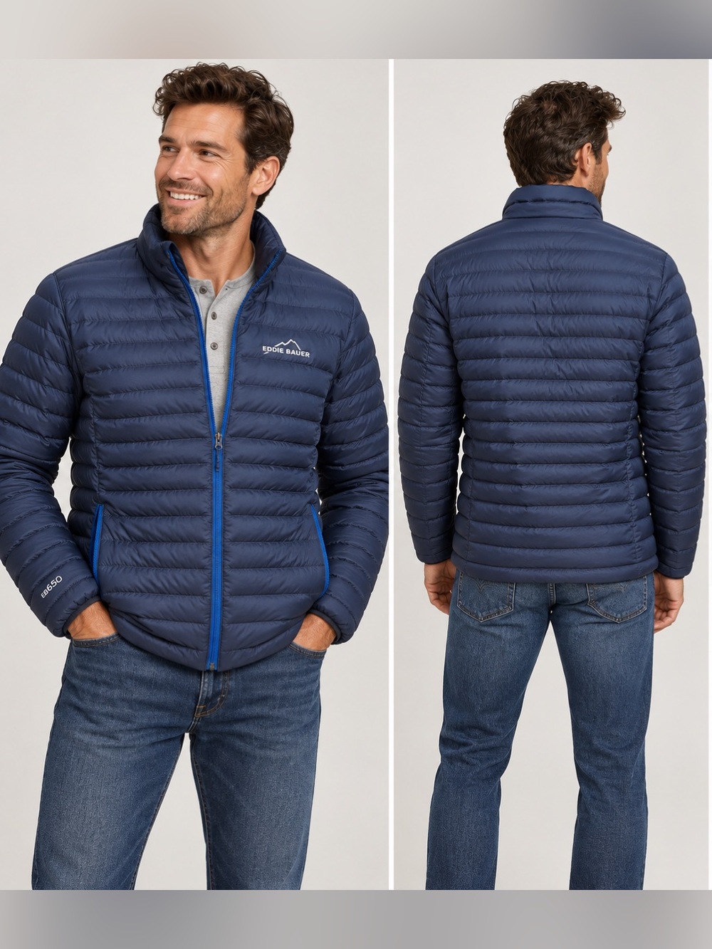 Eddie Bauer Men’s Navy Quilted Packable Puffer Jacket